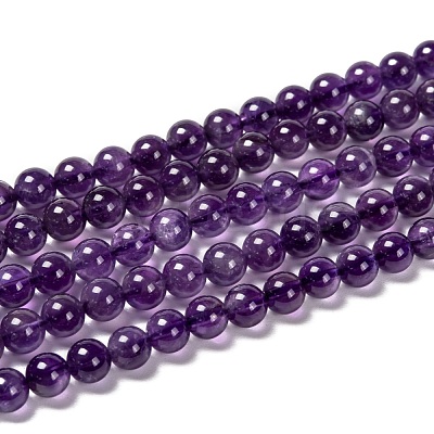Natural Amethyst Round Bead Strands G-M304-18-6mm-1