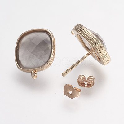 Brass Micro Pave Cubic Zirconia Stud Earring Findings ZIRC-G123-02C-B-1