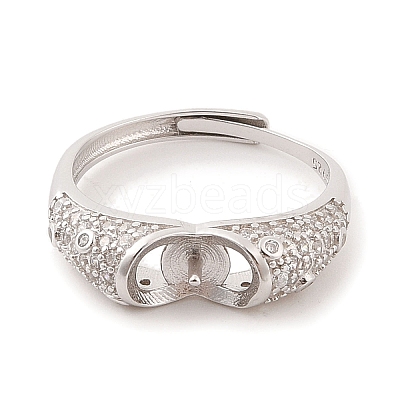 925 Sterling Silver Micro Pave Cubic Zirconia Design Ring Mounts Fittings with Pearl Seat STER-B003-13P-1
