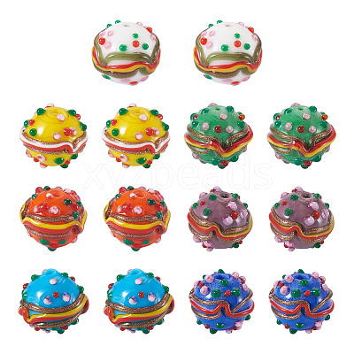 14Pcs 7 Colors Handmade Lampwork Bumpy Beads LAMP-TA0002-42-1