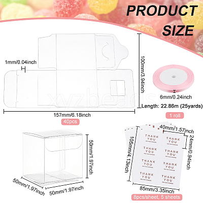 40Pcs Square PET Clear Party Favor Gift Box DIY-BC0006-41A-1
