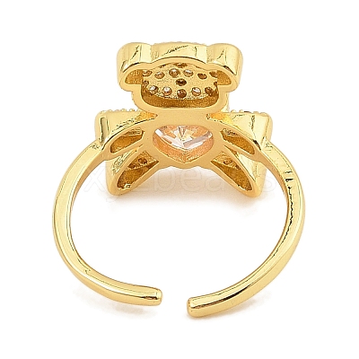 Rack Plating Brass Micro Pave Cubic Zirconia Open Cuff Rings for Women RJEW-S392-02G-B-1