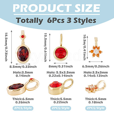 4Pcs 2 Styles Brass Micro Pave Cubic Zirconia & 2Pcs Stainless Steel Rhinestone Pendants ZIRC-TA0001-29-1