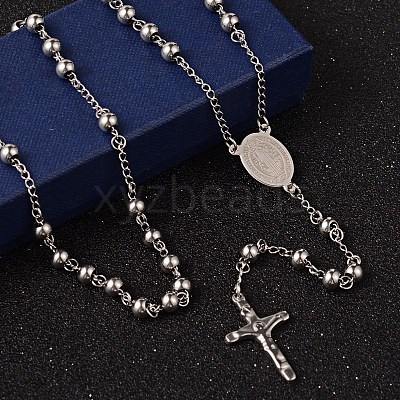 Non-Tarnish Crucifix Cross Stainless Steel Rosary Bead Necklaces X-NJEW-O096-27-1