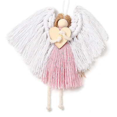 Angel Handmade Woven Macrame Cotton Thread Pendant Decorations HJEW-JM02454-01-1
