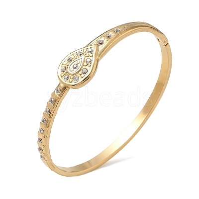304 Stainless Steel Crystal Rhinestone Hinged Cuff Bangles SA-CBAB92B-20G-1