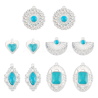 10Pcs 5 Styles Dyed Synthetic Turquoise Pendants STAS-TA0006-20-1