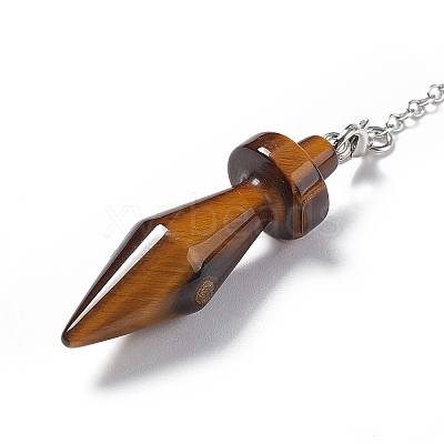 Natural Tiger Eye Pointed Dowsing Pendulums AJEW-B020-05P-02-1