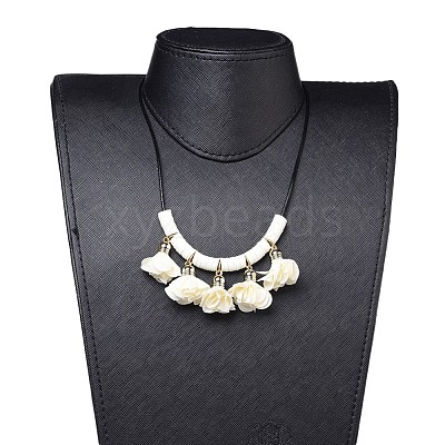 Cowhide Leather Cord Bib Necklaces NJEW-JN02590-01-1