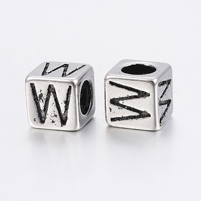 304 Stainless Steel Large Hole Letter European Beads STAS-H428-01AS-W-1