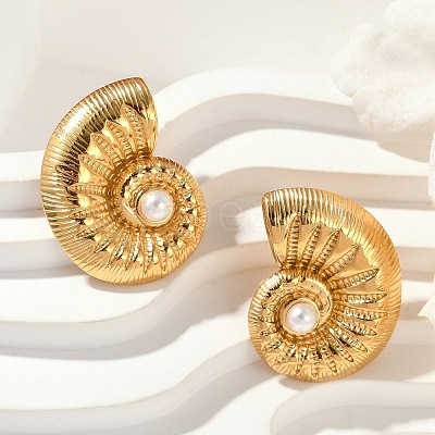 304 Stainless Steel Shell Pearl Stud Earrings EJEW-G423-22G-1