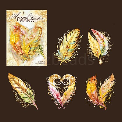 5Pcs 5 Styles Feather Waterproof PET Stickers Sets DIY-B071-03C-1