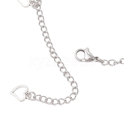 Natural Black Agate(Dyed & Heated) & Natural Pearl & 304 Stainless Steel Heart Tassel Curb Chain Necklaces NJEW-JN05342-1
