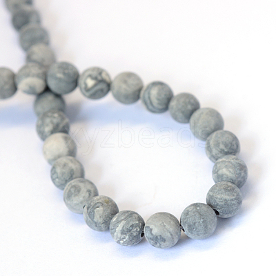 Frosted Natural Polychrome Jasper/Picasso Stone/Picasso Jasper Beads Strands X-G-E334-6mm-24-1