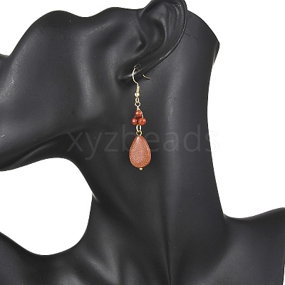 Synthetic Goldstone Teardrop Dangle Earrings EJEW-JE06601-01-1