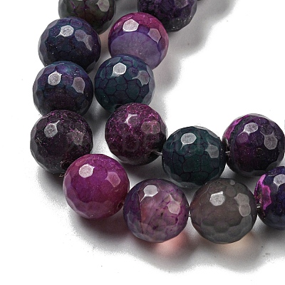 Faceted Natural Fire Crackle Agate Beads Strands G-F447-12mm-N05-1