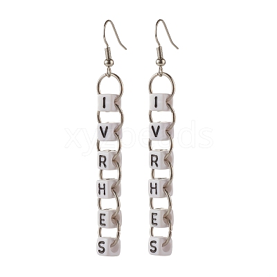 Word Ivrhes Long Brass Dangle Earrings for Women EJEW-JE04753-1