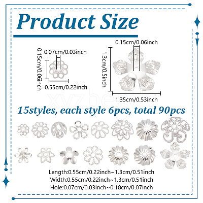 90Pcs 15 Styles Brass Bead Caps KK-PH0012-19A-1