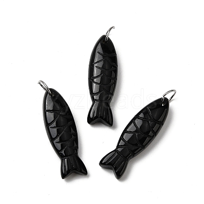 Natural Obsidian Carved Pendants G-G314-01P-07-1
