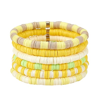 Handmade Polymer Clay Heishi Beads Stretch Bracelets Sets BJEW-JB05902-07-1