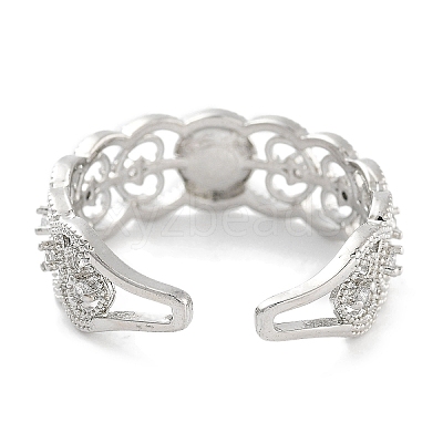Rack Plating Heart Brass Micro Pave Cubic Zirconia Open Cuff Ring Settings X-KK-Z071-26P-1