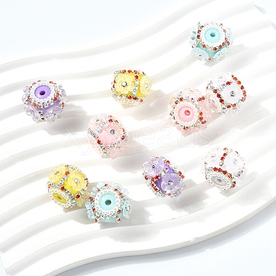 10Pcs 5 Colors Flower Style Resin Rhinestone Beads CLAY-YW0002-73-1