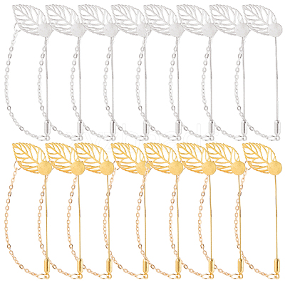40Pcs 2 Styles Leaf Stainless Steel Round Tray Stick Lapel Pins JEWB-SC0001-75A-1