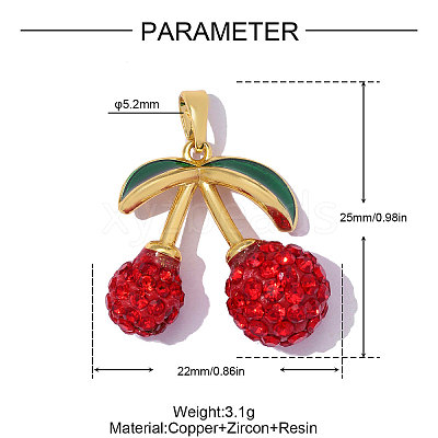 Brass Micro Pave Red Cubic Zirconia Pendants CU-OY001-45G-1