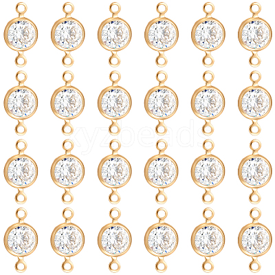 50Pcs Brass Pave Clear Cubic Zirconia Connector Charms KK-BBC0023-16-1