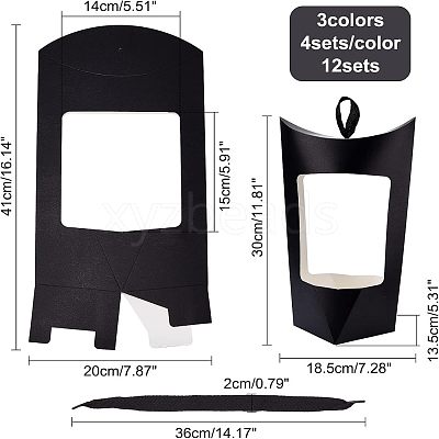 12 Sets 3 Colors Cardboard Boxes with Polyester Handles CON-CA0001-017-1