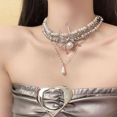 Spider Alloy & Plastic Imitation Pearl Pendant Multi Layered Necklaces for Women FS-WG1DFD4-01-1