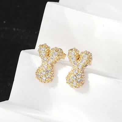 Brass Micro Pave Cubic Zirconia Stud Earrings EJEW-Z091-04G-Y-1