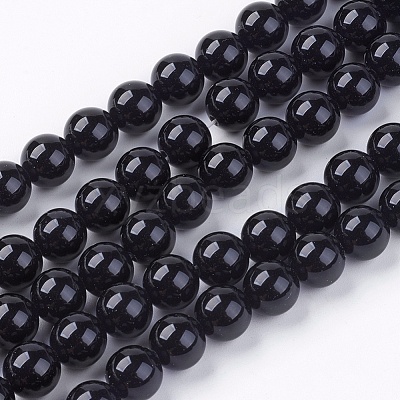 Natural Black Onyx Round Beads Strand G-L087-8mm-01-1