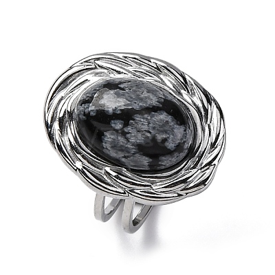 Oval Natural Snowflake Obsidian Finger Rings RJEW-M063-01P-17-1