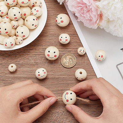 60Pcs 3 Styles Printed Wooden Beads WOOD-PH0002-64-1