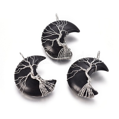 Natural Obsidian Tree of Life Wire Wrapped Pendants G-L520-E03-P-1