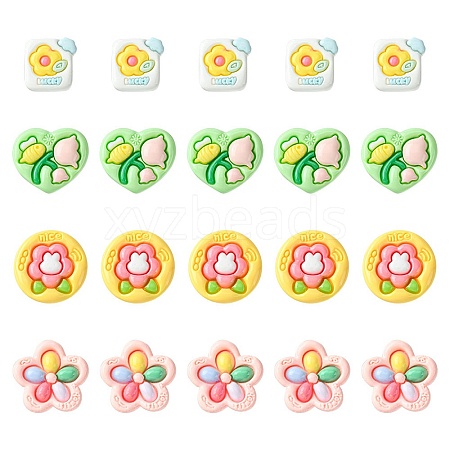 20Pcs 4 Styles Opaque Flower Resin Cabochons RESI-FS0001-55-1