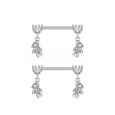 304 Stainless Steel Cubic Zirconia Heart Bear Dangle Nipple Barbells WG20A72-07-1