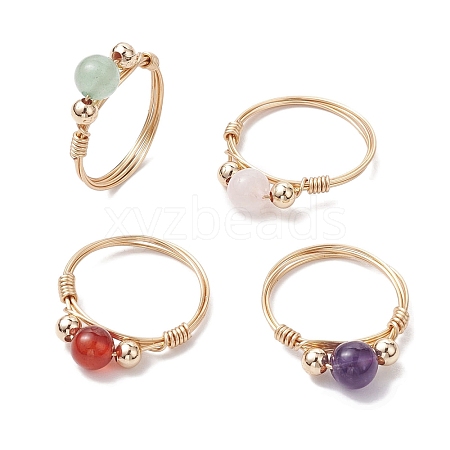 Round Natural & Synthetic Gemstone Finger Rings RJEW-JR00699-1