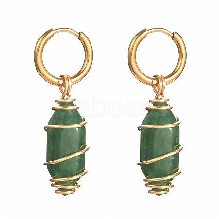 Copper Wire Wrapped Natural Green Aventurine Dangle Earrings for Women EJEW-JE04628-02-1