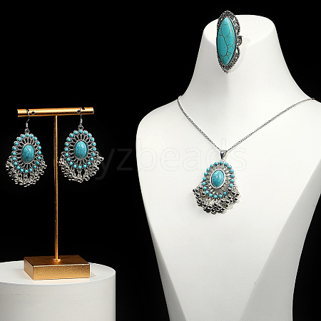 Bohemian Style Oval Alloy & Synthetic Turquoise Earrings & Necklaces & Cuff Sets WG86A2C-10-1