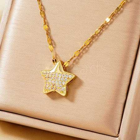 Luxury Brass Clear Cubic Zirconia Star Pendant Fashion Necklaces for Versatile and Stylish Look XT3331-1-1