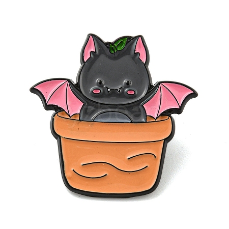 Potted Plant Black Alloy Brooches JEWB-I030-01A-1