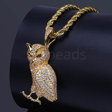 Alloy Full Crystal Rhinestone Owl Pendant Rope Chain Necklaces for Unisex WG4DB42-01-1