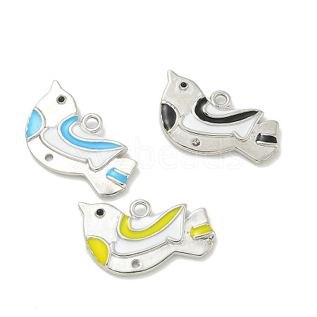 Platinum Brass Enamel Robin Bird Pendants KK-L224-060P-1