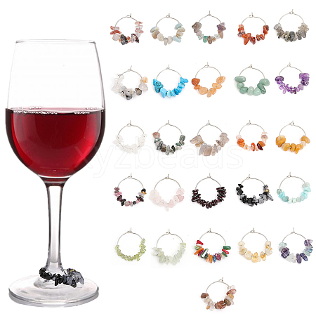 Globleland 1 Set Gemstone Chips Wine Glass Charms AJEW-GL0001-67-1