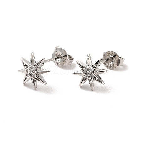 Rack Plating Brass Micro Pave Clear Cubic Zirconia Star Stud Earrings EJEW-F301-25P-1