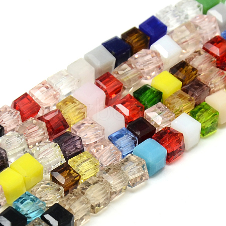 Faceted Transparent Glass Cube Beads Strands GLAA-R163-8c8-01-1