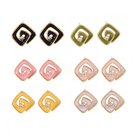 Brass Micro Pave Clear Cubic Zirconia Stud Earring Findings with Enamel KK-S356-624G-NF-1