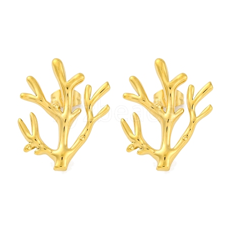 Ion Plating(IP) 304 Stainless Steel Tree Branch Stud Earrings EJEW-D281-08G-1